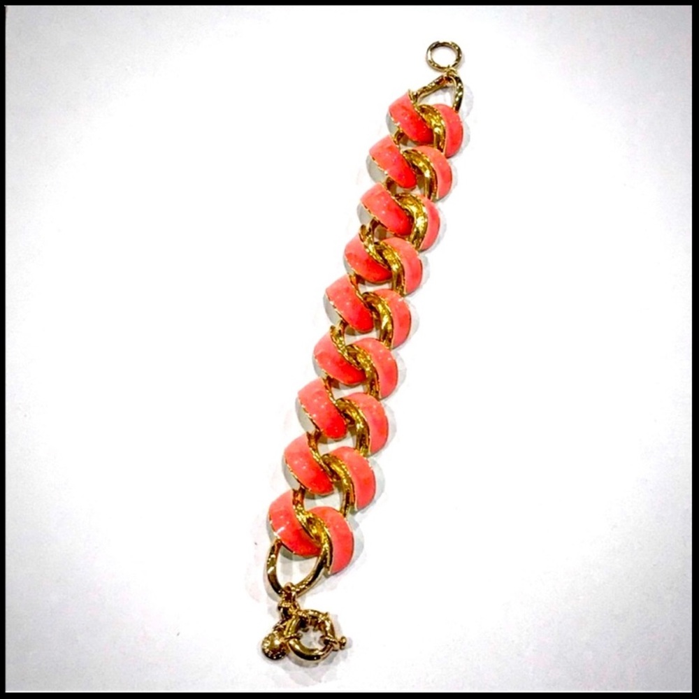 J. Crew Coral Enamel and Gold Link Bracelet
